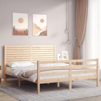 Cama con cabecero de madera maciza 160x200 cm en color marrón