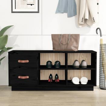 Zapatero negro de madera maciza de pino 100x34x45 cm