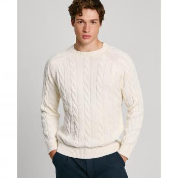 Pepe Jeans Jersey de Hombre Punto Trenzado Off White con Cuello Redondo