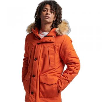 Superdry Men's Vintage Everest Parka with Faux Fur, Intense Orange, Size L