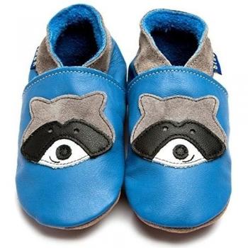 Inch Blue - Zapatos de niñas niños funda de piel suave único para cochecito de bebé mapache azul, color azul, talla L 312-18m, Con Color De Rosa Caja De Regalo
