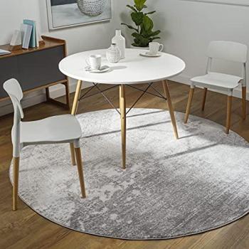 Surya Round Modern Abstract Grey/White Carpet, 9mm Height, Living Room and Bedroom Rug, Ø 160 cm