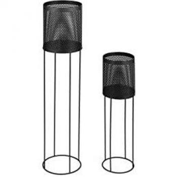 Porta macetero decorativo LIFA LIVING - Juego de 2 soportes de metal negro para interiores, redondos (Ø15 x 58 cm y Ø17,5 x 85 cm)