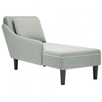 Tumbona almohada y reposabrazo derecho terciopelo gris claro