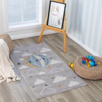Surya - Alfombra Infantil Habitaciones Niñas y Niños, Diseño de Globos Aerostáticos Multicolor y Gris, Tamaño 80 x 150 cm