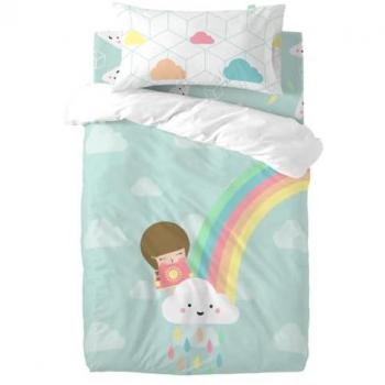 Juego de Funda Nórdica Multicolor Arcoíris para Cuna de Bebé 2 Piezas HappyFriday