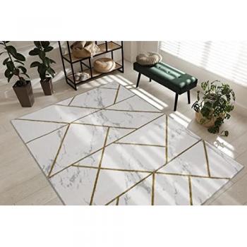 Alfombra Exclusiva EMERALD 1012 Glamour Geométrica Mármol Crema/Oro 140x190 cm