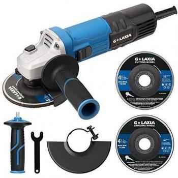 G LAXIA Amoladora Angular 900W 11000RPM, Discos de 115mm de Diámetro con 2 Discos y Llave, Cubierta Protectora de Ajuste Rápido, Bloqueo Interruptor, Cabeza Metálica