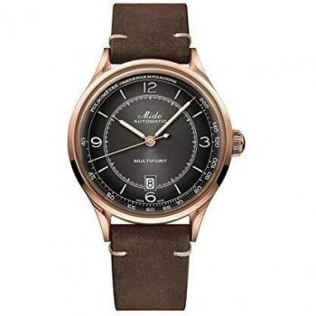 Mido Multifort Patrimony Brown Dial Black Leather Strap Men's Watch