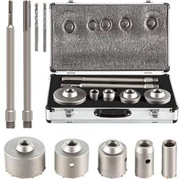 VEVOR Concrete Hole Saw Kit with SDS Plus & SDS MAX Shank, 30-100 mm Diameter, 135 Degrees Angle, Alloy Drill Bit Set for Wall Cutting