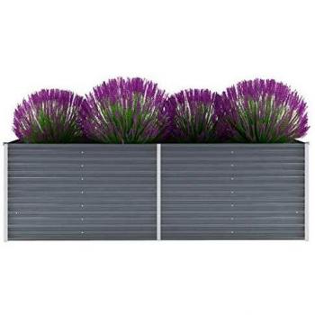 vidaXL Arriate de Jardín de Acero Galvanizado 240x80x77cm Gris Florero Patio