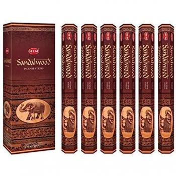 Incienso HEM Sándalo - Caja Completa con 6 botes, 120 varillas Hecho a mano Sandalwood, fragancia ambiental
