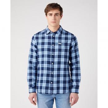 Wrangler - Camisa de hombre de corte classic en color azul de cuadros y franela de corte regular