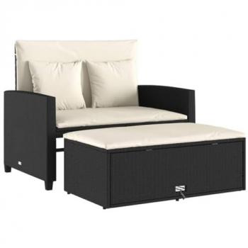 Black Poly Rattan 2-Seater Garden Sofa with Cushions