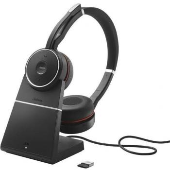Jabra Evolve 75 SE Auriculares Inalámbricos y Alámbricos con Diadema, Bluetooth, Micrófono Incorporado, Base de Carga Link380a MS, Sonido Estéreo