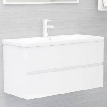 Mueble con lavabo de madera de ingeniería blanco brillante SUNG-LL vidaXL