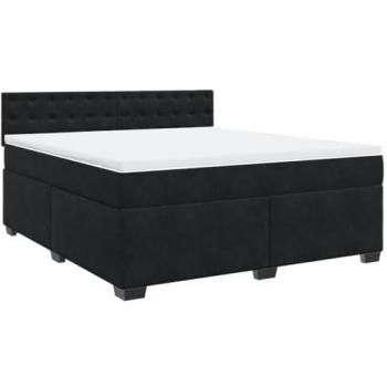 Cama box spring con colchón de muelles en terciopelo negro 180x200 cm