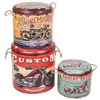 Signes Grimalt By Sigris - Set de 3 Puf Decorativos | Reposapies Puff - Taburetes Bajos estilo Vintage - 43x40x40cm