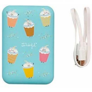 Mr. Wonderful Powerbank de 10.000 mAh de color Azul con diseño de Batidos con Bolsa Protectora de Regalo. Capacidad de 3 a 5 Cargas y 2 puertos USB