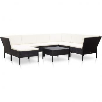 8-Piece Black Poly Rattan Garden Lounge Set with Cushions