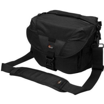 Lowepro Stealth Reporter D300 AW Shoulder Bag - Camera bag, weather-resistant, padded interior, adjustable shoulder strap, removable dividers, fits DSLR with attached lens and additional gear, front pocket for accessories, rear panel for easy access