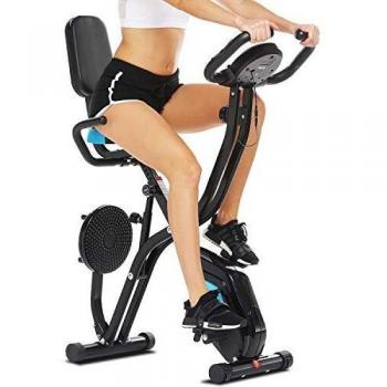Profun Bicicleta de Fitness Plegable con Disco de Deporte para los riñones, Bicicleta de Ejercicio en el Interior, 10 Niveles de Resistencia magnética y Asiento Amplio y cómodo