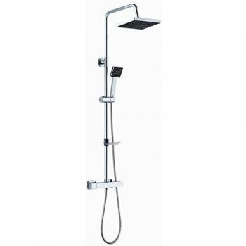 DP Grifería - Set de ducha extensible con grifo termostático incluido cuadrado, modelo Azabache