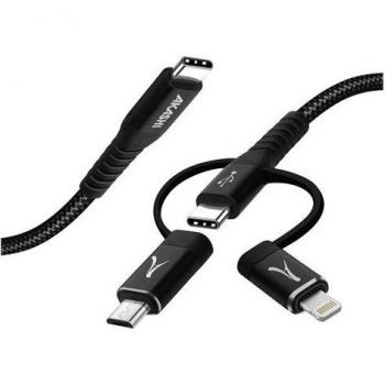 Cable USB-C 3 en 1 Akashi Intensidad 3A Carga y Sincronización 1m Negro