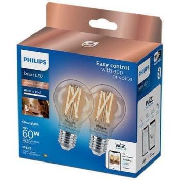 Pack de 2 bombillas LED E27 60W con luz blanca fría y cálida, no regulables, WiFi y altavoz Bluetooth