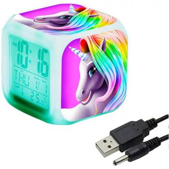 QearFun Unicornio Despertador Infantil Relojes de Alarma Digitales para niñas, LED de Noche Que Brilla intensamente Reloj LCD con luz para niños Despertar Reloj de cabecera