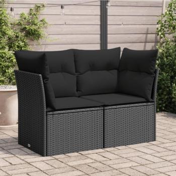 Sofá de jardín 2 plazas con cojines en Polyrattan negro