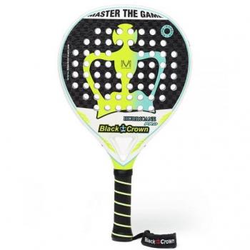 Pala de Pádel Black Crown Hurricane Pro (2022) - Características: diseño aerodinámico, núcleo de goma EVA, superficie de fibra de carbono, peso ligero (aproximadamente 360-375 gramos), forma redonda para