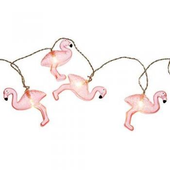 Cadena de luces LED Flamencos, 10 diodos blanco cálido, temporizador de 6 horas, a pilas