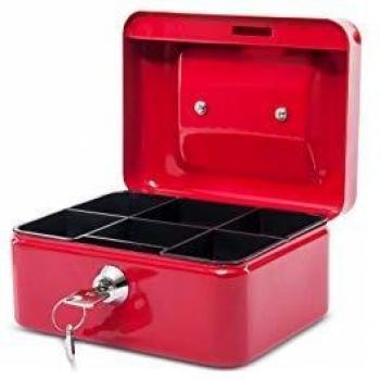 Caja de dinero MAUL, roja, 152 x 125 x 81 mm, acero pintado, cerradura de cilindro de seguridad