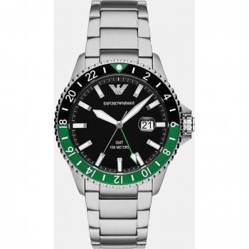 Emporio Armani Reloj de Hombre AR11589 GMT Dual de acero inoxidable, color plateado, mecanismo de cuarzo, función de doble hora