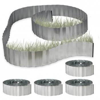 Set de 5 Vallas Decorativas para Jardín, Bordillo Flexible de Metal Galvanizado, Delimitador de Raíces, 5 m x 16 cm, Gris