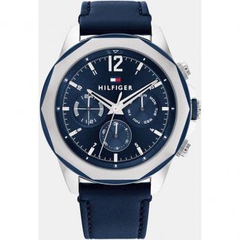 Tommy Hilfiger Lars 1792063 Reloj Analógico Multifunción para Hombre con Correa de Piel Azul y Caja de Acero Inoxidable