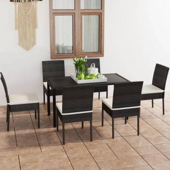 7-Piece Black Poly Rattan Garden Dining Set