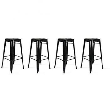 Oviala Lote de 4 taburetes de bar en acero negro brillante - Negro