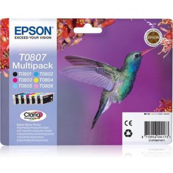 Epson T0807 Hummingbird Genuine Multipack, 6-colour Ink Cartridges, Claria Photographic Ink