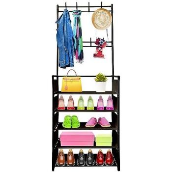 Recibidor Perchero Organizador de Entrada Plus Nyana Home con 5 Baldas y Zapatero para 20 Pares, 8 Colgadores para Ropa, Fácil Instalación y Montaje