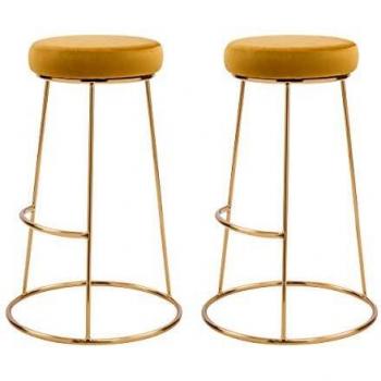 Taburete de bar Rendez-Vous Déco de 73 cm en terciopelo amarillo curry (lote de 2)