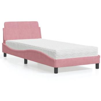 Cama con colchón de terciopelo rosa 90x190 cm
