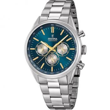 Reloj Festina Timeless Chronograph F16820/C para Hombre con Esfera Azul y Pulsera de Acero Plateado