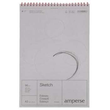 Cuaderno de Esbozo A3 Microperforado Espiralado 100 Hojas Gramaje Fino Amperse