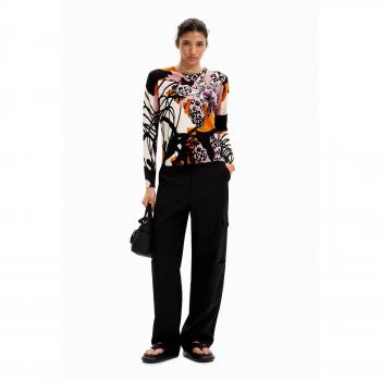Desigual Pink Linen Sweater - L, Round-neck Knitwear, Female, Multicolor, Size: L with Logo Detail