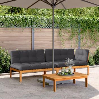 3-Piece Acacia Wood Garden Pallet Sofa Set with Cushions