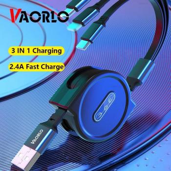 Cable de carga USB VAORLO 3 en 1 retráctil portátil para iPhone 11, Micro USB y Tipo C, compatible con iPhone X, 8 y Samsung S9