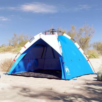 Tienda de playa impermeable para 3 personas con apertura rápida en color azul, gris y verde mar
