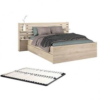 Cama 140 x 190 cm con compartimentos - Color: natural + Somier - TENALIA